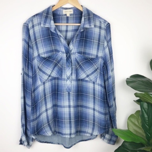 Anthro’s Cloth & Stone,Breezy Plaid Button Down Blouse,Sinfully Soft,Button Up - Picture 3 of 13